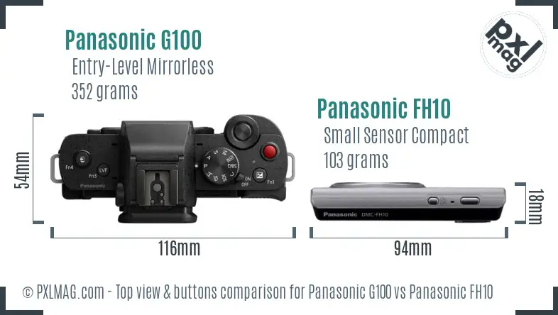 Panasonic G100 vs Panasonic FH10 top view buttons comparison