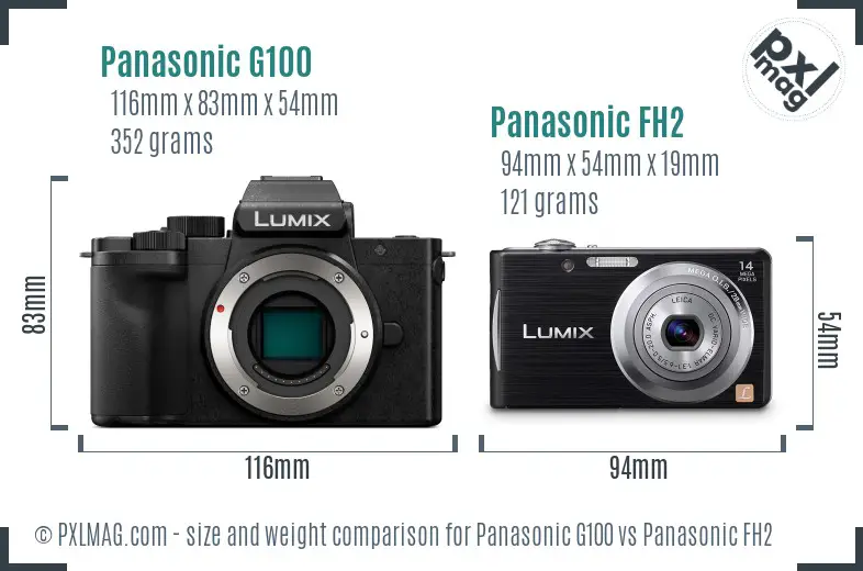 Panasonic G100 vs Panasonic FH2 size comparison