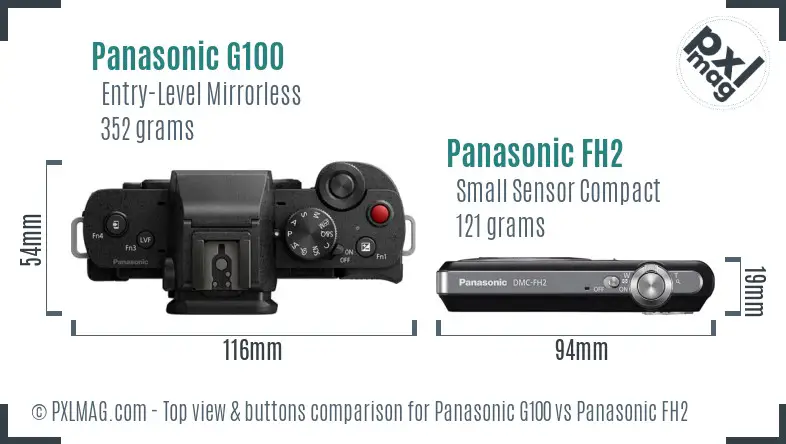 Panasonic G100 vs Panasonic FH2 top view buttons comparison