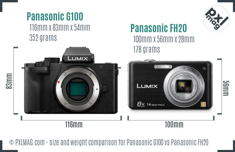 Panasonic G100 vs Panasonic FH20 size comparison