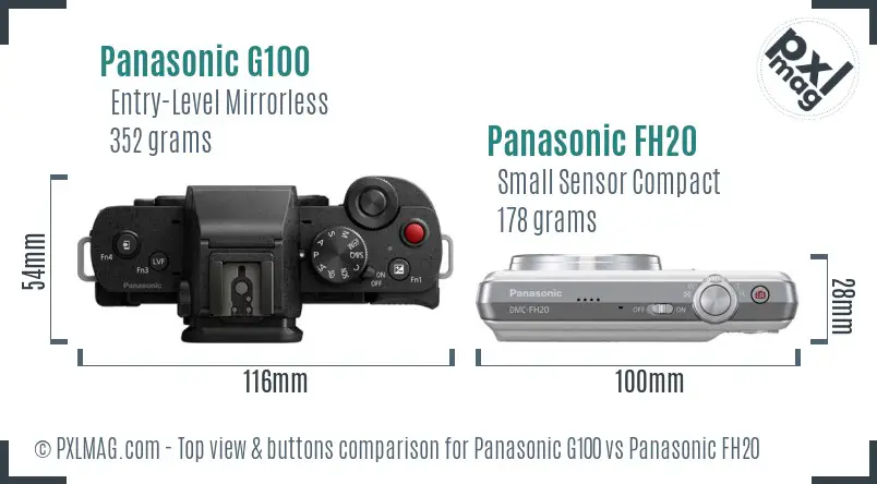Panasonic G100 vs Panasonic FH20 top view buttons comparison