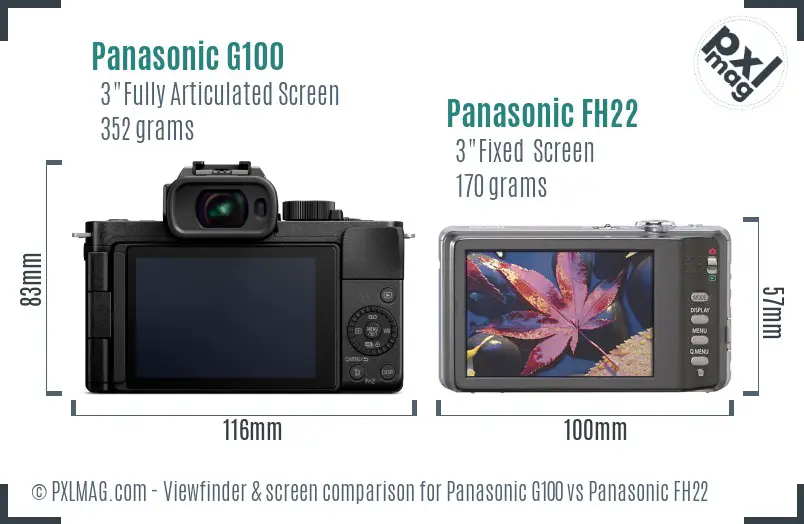 Panasonic G100 vs Panasonic FH22 Screen and Viewfinder comparison
