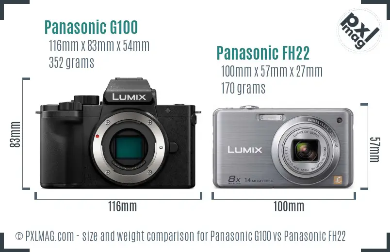 Panasonic G100 vs Panasonic FH22 size comparison
