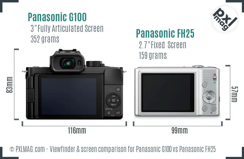 Panasonic G100 vs Panasonic FH25 Screen and Viewfinder comparison
