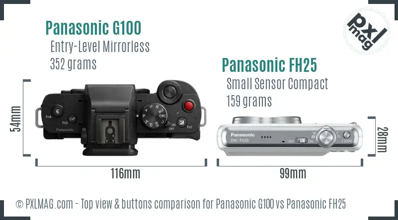 Panasonic G100 vs Panasonic FH25 top view buttons comparison