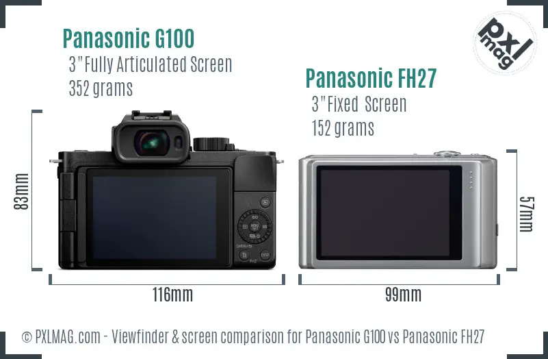 Panasonic G100 vs Panasonic FH27 Screen and Viewfinder comparison