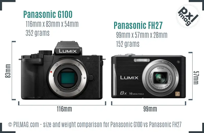 Panasonic G100 vs Panasonic FH27 size comparison