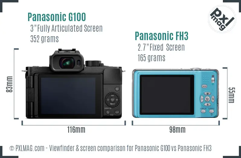 Panasonic G100 vs Panasonic FH3 Screen and Viewfinder comparison