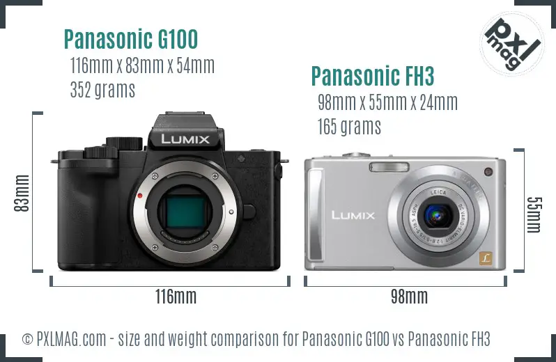 Panasonic G100 vs Panasonic FH3 size comparison