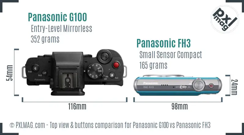 Panasonic G100 vs Panasonic FH3 top view buttons comparison