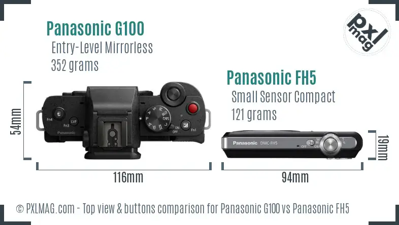 Panasonic G100 vs Panasonic FH5 top view buttons comparison