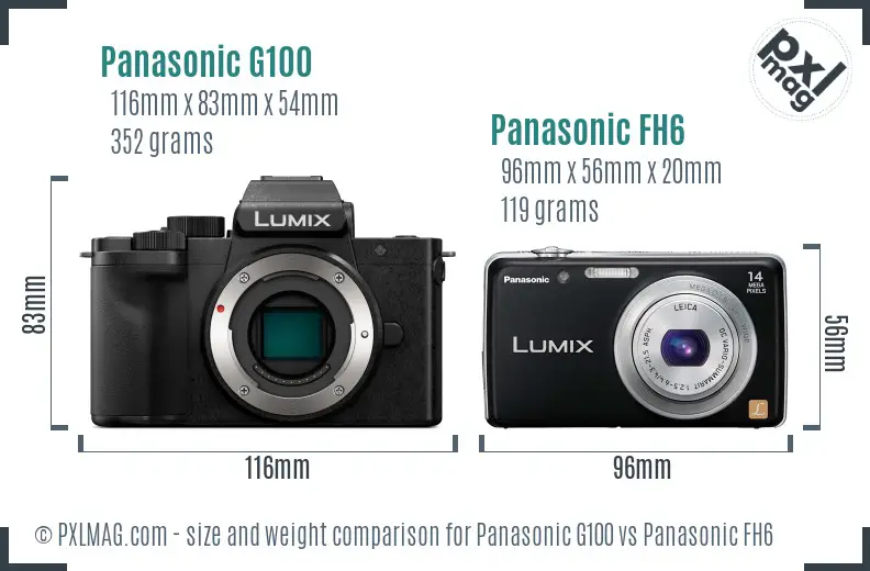 Panasonic G100 vs Panasonic FH6 size comparison