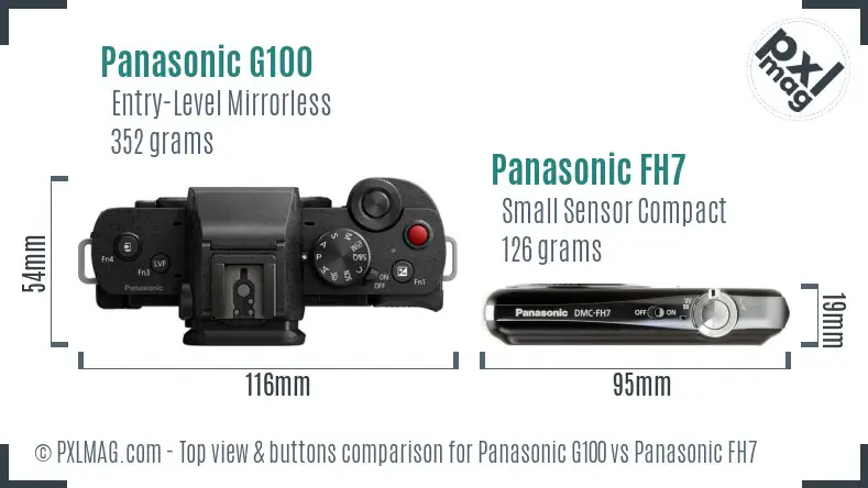 Panasonic G100 vs Panasonic FH7 top view buttons comparison