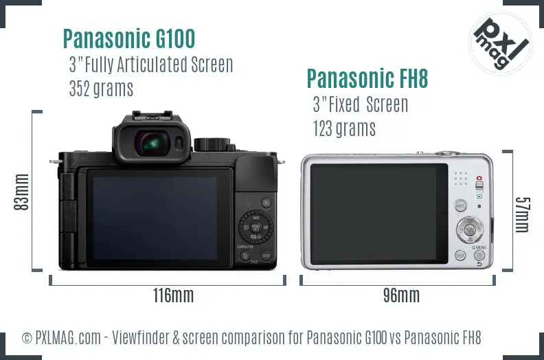 Panasonic G100 vs Panasonic FH8 Screen and Viewfinder comparison