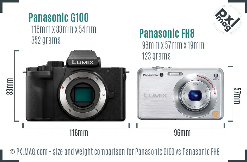 Panasonic G100 vs Panasonic FH8 size comparison