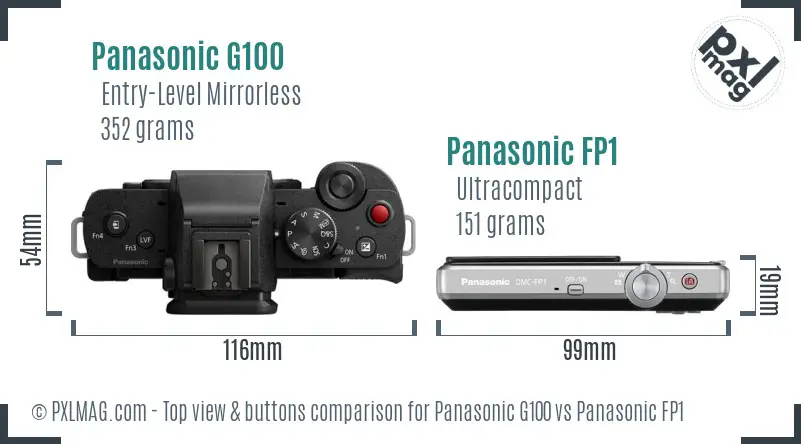 Panasonic G100 vs Panasonic FP1 top view buttons comparison