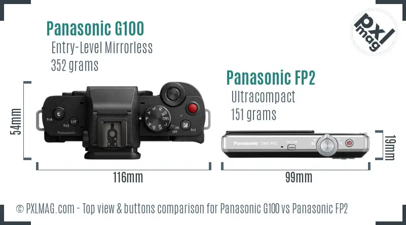 Panasonic G100 vs Panasonic FP2 top view buttons comparison