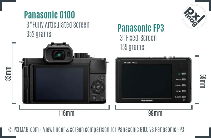 Panasonic G100 vs Panasonic FP3 Screen and Viewfinder comparison