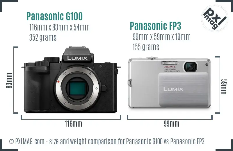 Panasonic G100 vs Panasonic FP3 size comparison