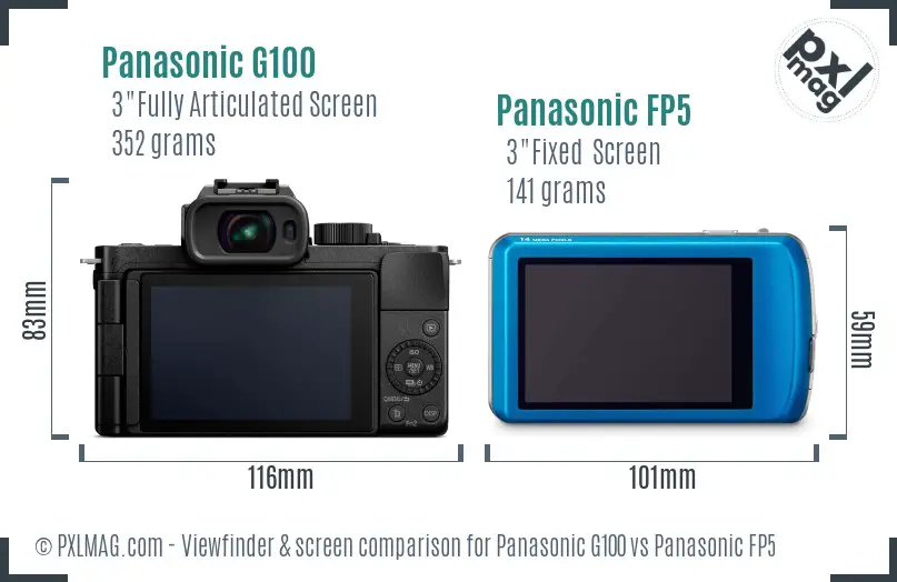 Panasonic G100 vs Panasonic FP5 Screen and Viewfinder comparison