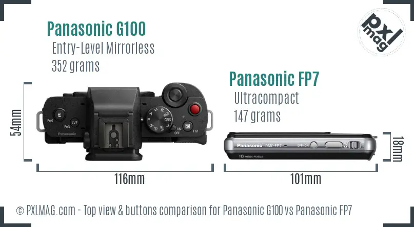 Panasonic G100 vs Panasonic FP7 top view buttons comparison