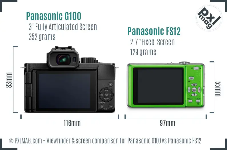 Panasonic G100 vs Panasonic FS12 Screen and Viewfinder comparison