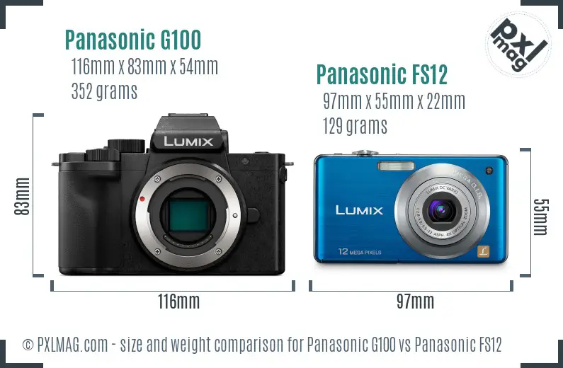 Panasonic G100 vs Panasonic FS12 size comparison