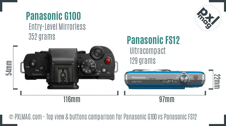 Panasonic G100 vs Panasonic FS12 top view buttons comparison
