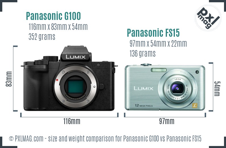 Panasonic G100 vs Panasonic FS15 size comparison