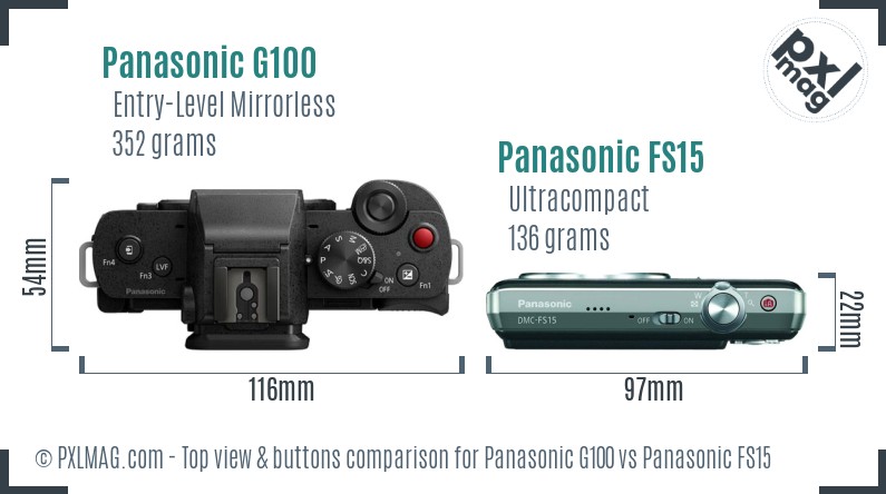 Panasonic G100 vs Panasonic FS15 top view buttons comparison