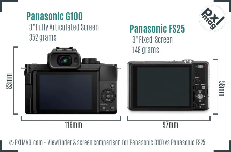 Panasonic G100 vs Panasonic FS25 Screen and Viewfinder comparison
