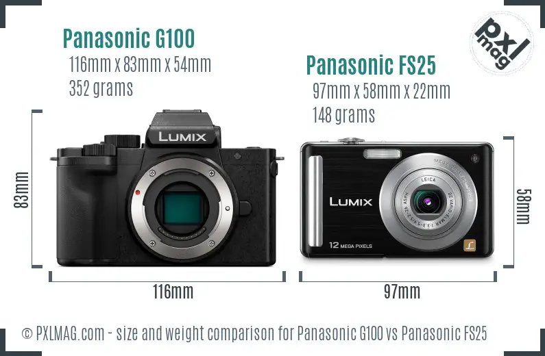 Panasonic G100 vs Panasonic FS25 size comparison