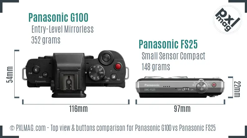 Panasonic G100 vs Panasonic FS25 top view buttons comparison