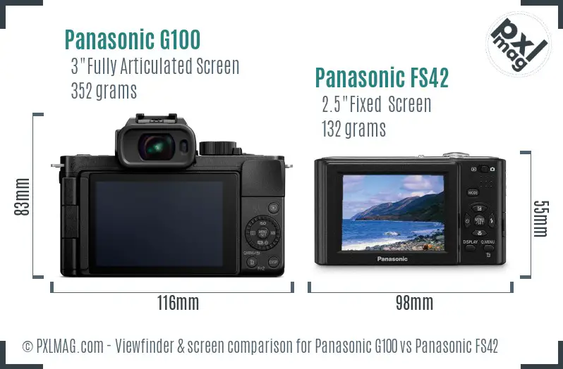 Panasonic G100 vs Panasonic FS42 Screen and Viewfinder comparison
