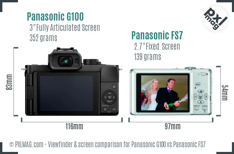Panasonic G100 vs Panasonic FS7 Screen and Viewfinder comparison
