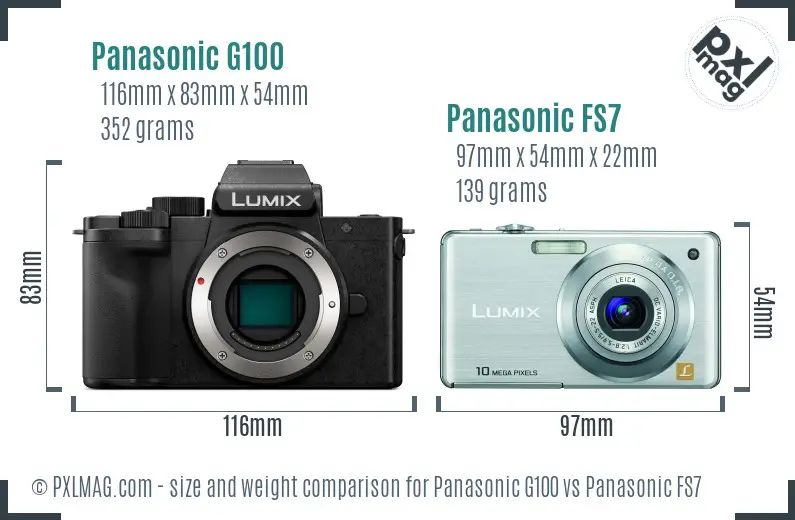 Panasonic G100 vs Panasonic FS7 size comparison