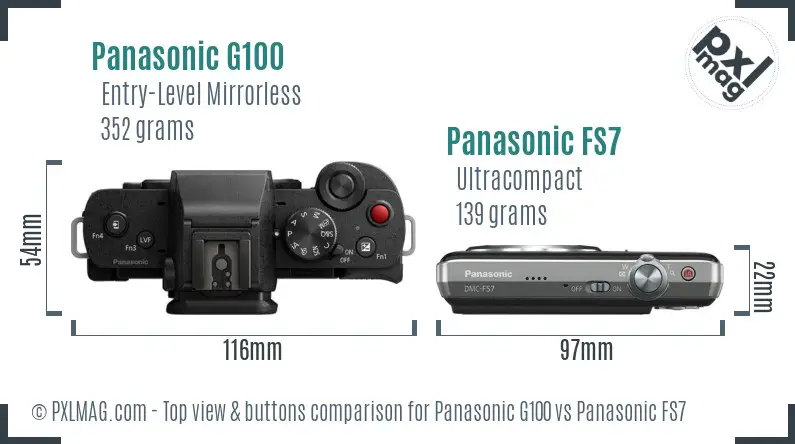 Panasonic G100 vs Panasonic FS7 top view buttons comparison