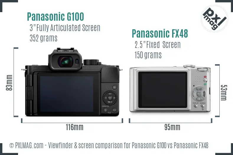 Panasonic G100 vs Panasonic FX48 Screen and Viewfinder comparison