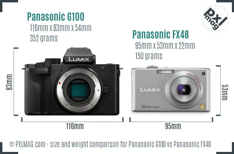 Panasonic G100 vs Panasonic FX48 size comparison