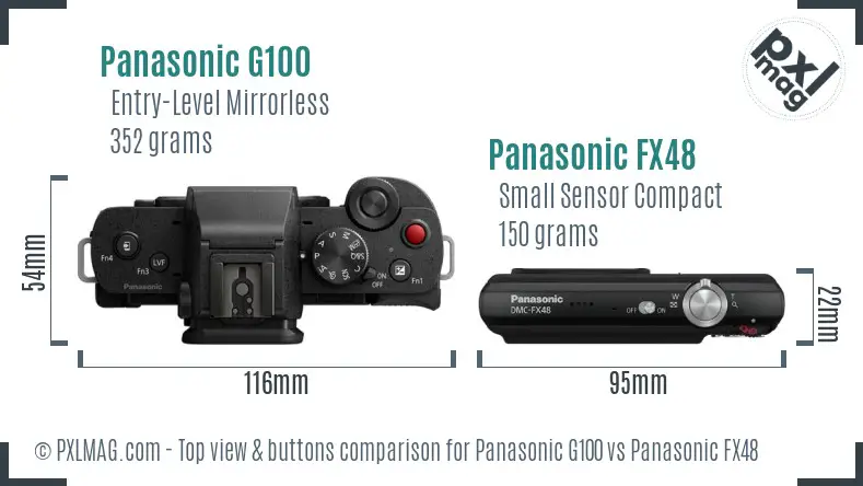 Panasonic G100 vs Panasonic FX48 top view buttons comparison