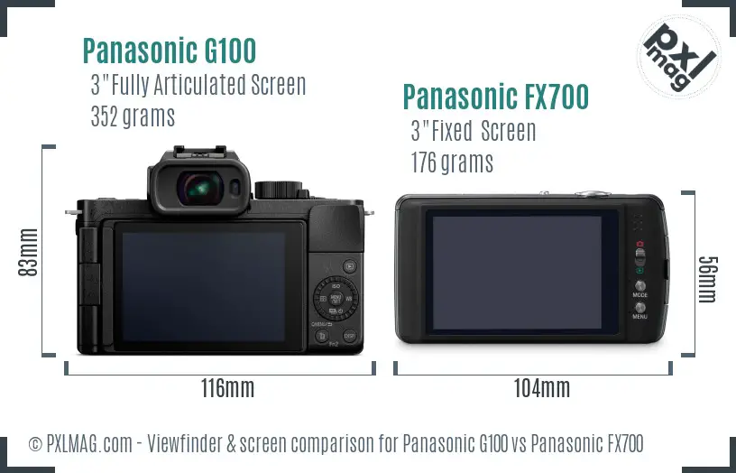 Panasonic G100 vs Panasonic FX700 Screen and Viewfinder comparison