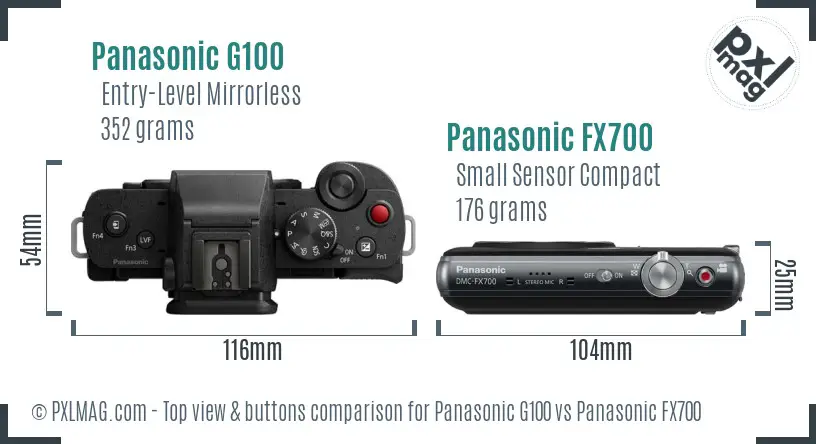 Panasonic G100 vs Panasonic FX700 top view buttons comparison