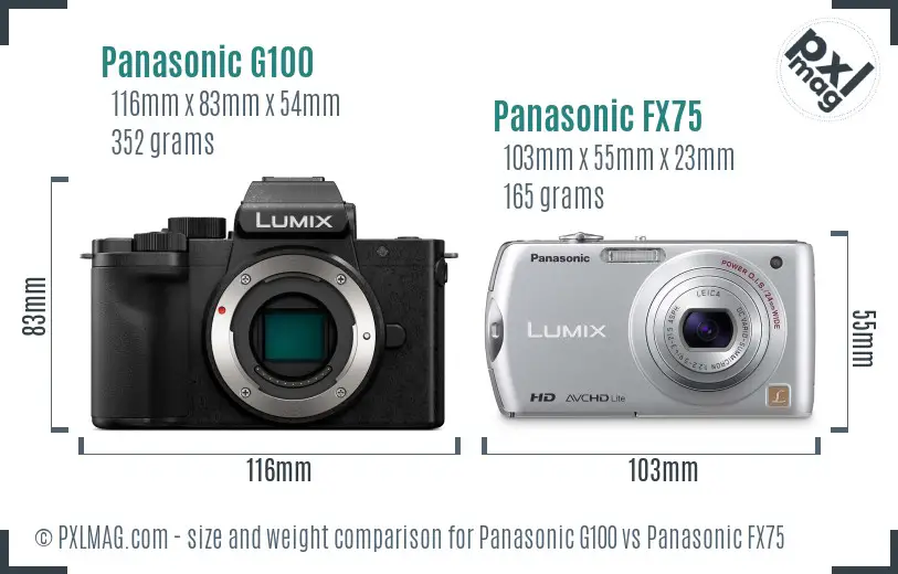 Panasonic G100 vs Panasonic FX75 size comparison Panasonic G100 vs Panasonic FX75 size comparison