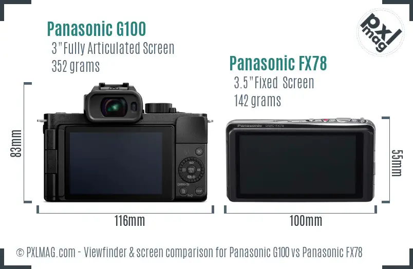 Panasonic G100 vs Panasonic FX78 Screen and Viewfinder comparison