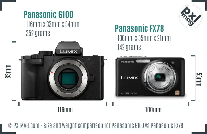 Panasonic G100 vs Panasonic FX78 size comparison