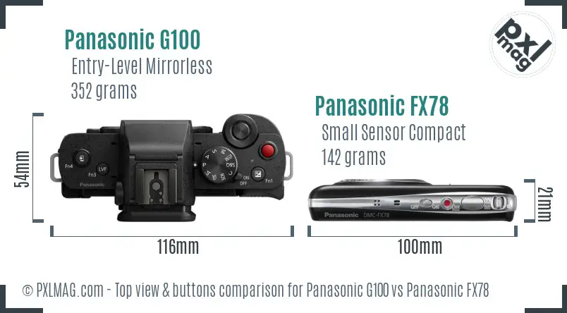 Panasonic G100 vs Panasonic FX78 top view buttons comparison