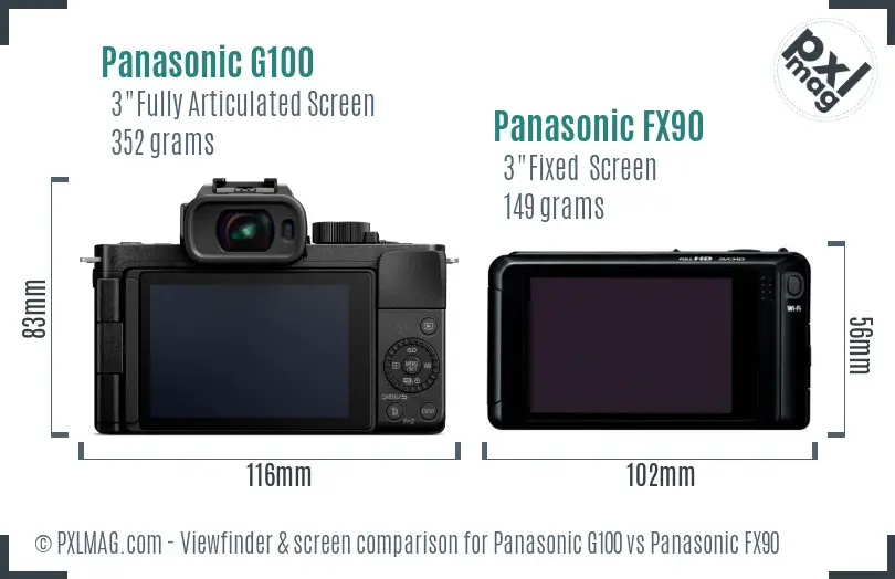 Panasonic G100 vs Panasonic FX90 Screen and Viewfinder comparison