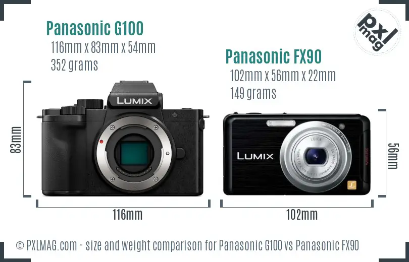 Panasonic G100 vs Panasonic FX90 size comparison