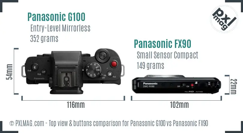 Panasonic G100 vs Panasonic FX90 top view buttons comparison