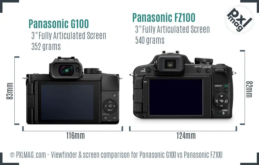 Panasonic G100 vs Panasonic FZ100 Screen and Viewfinder comparison